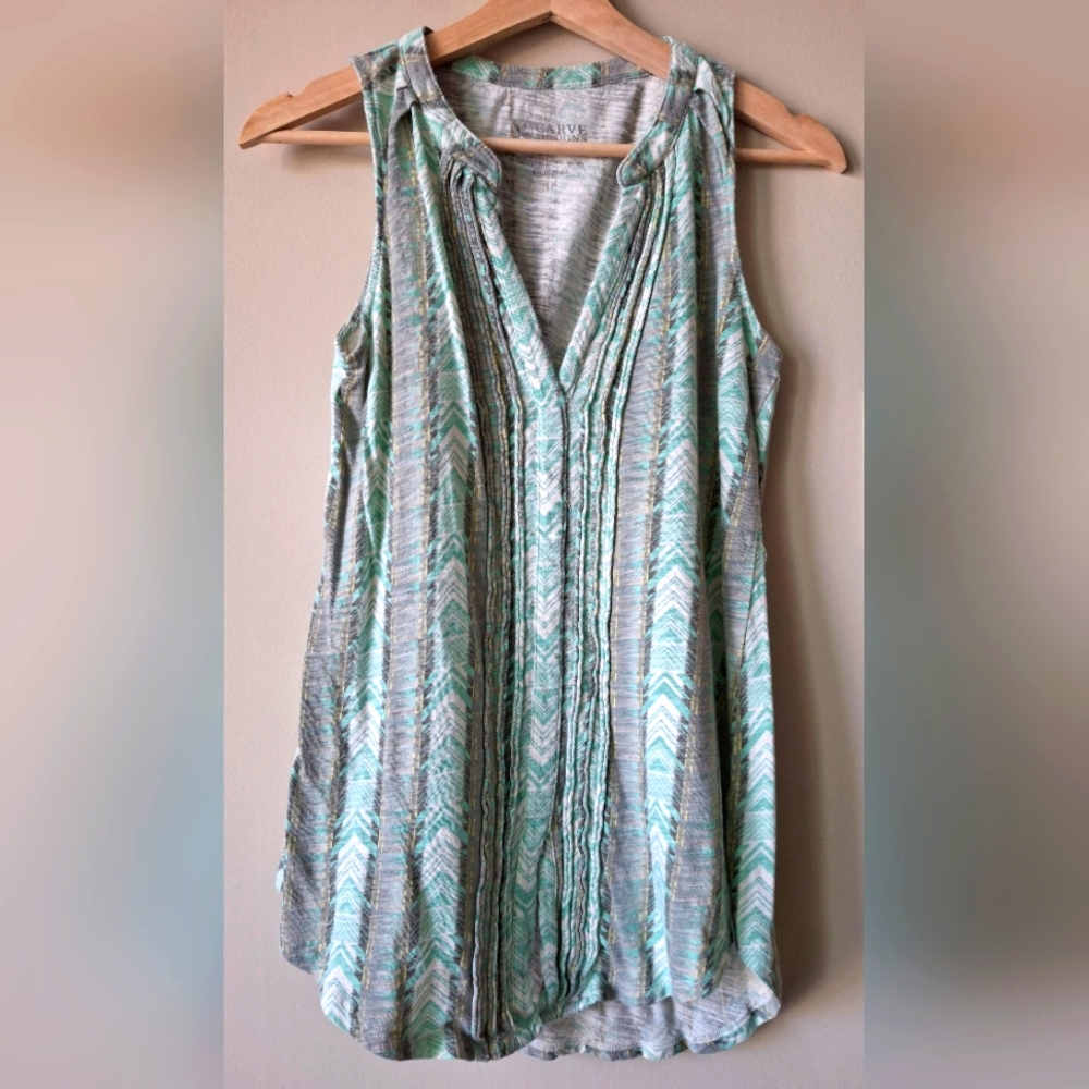 Carve Designs Aqua and Gray Sleeveless Blouse - S
